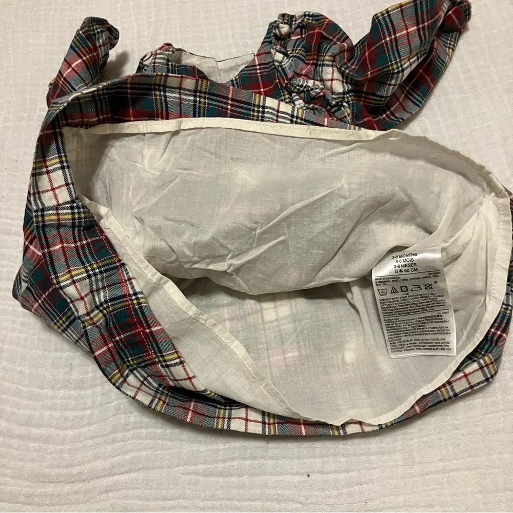 VTG Baby Gap 100% cotton‎ plaid long sleeve dress floral embroidery Sz 3-6m
